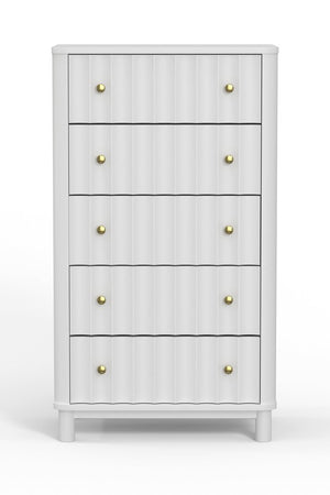 28" White Solid Wood Five Drawer Dresser
