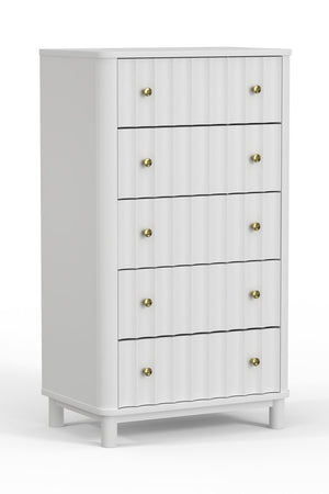 28" White Solid Wood Five Drawer Dresser
