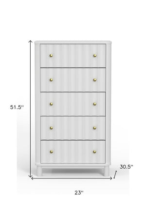 28" White Solid Wood Five Drawer Chest