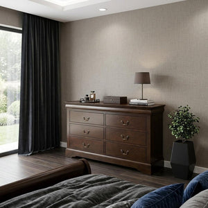 60" Brown Solid Wood Six Drawer Double Dresser