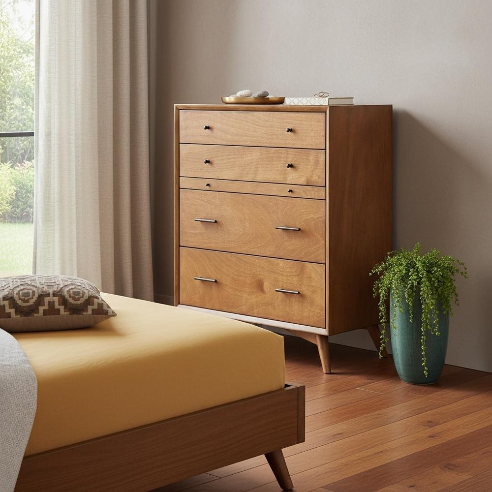 38" Brown Solid Wood Four Drawer Dresser