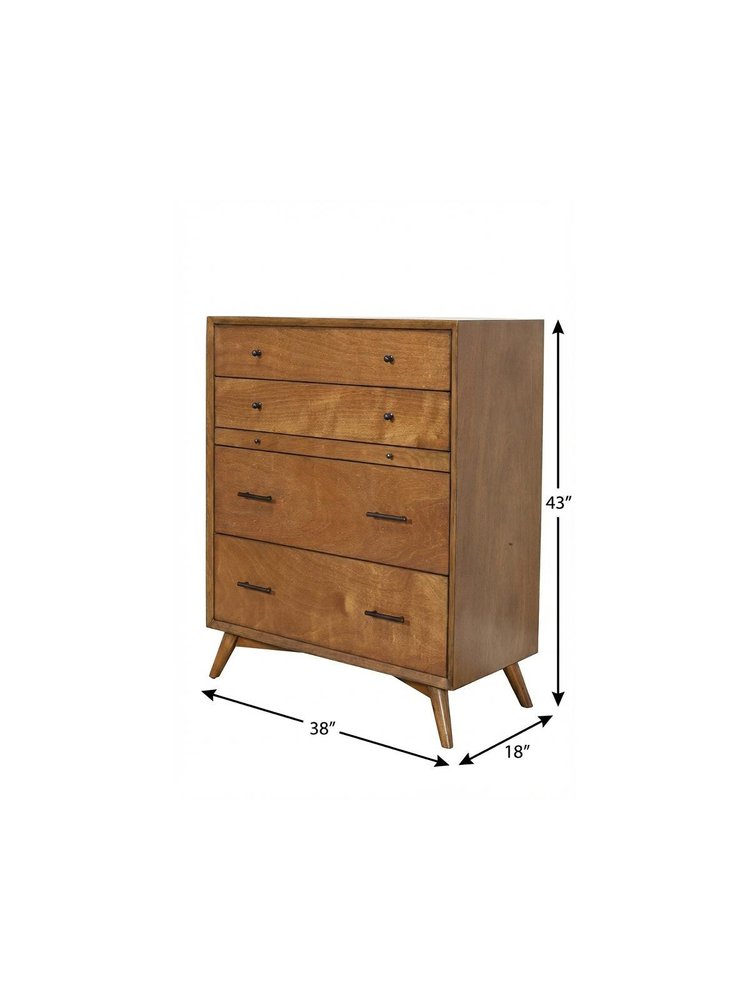 38" Brown Solid Wood Four Drawer Dresser