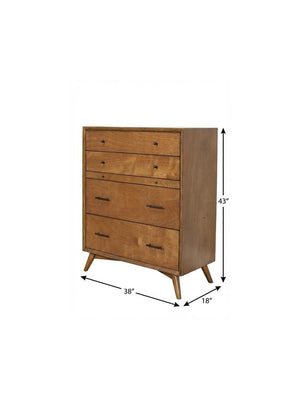 38" Brown Solid Wood Four Drawer Dresser