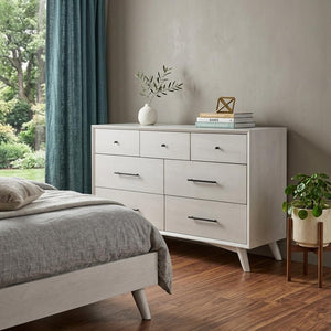 56" Gray Solid Wood Seven Drawer Double Dresser