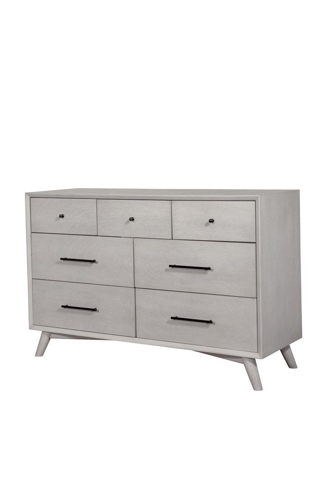 56" Gray Solid Wood Seven Drawer Double Dresser