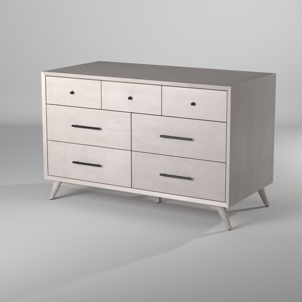 56" Gray Solid Wood Seven Drawer Double Dresser