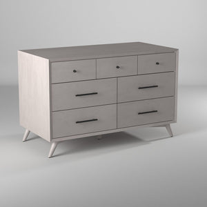 56" Gray Solid Wood Seven Drawer Double Dresser