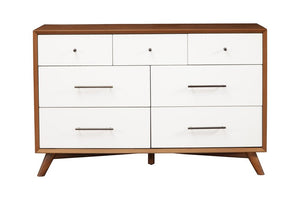 56" Brown and White Solid Wood Seven Drawer Double Dresser