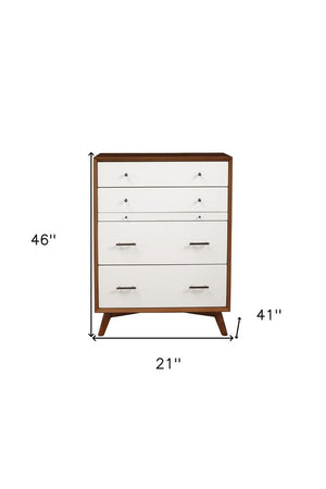 38" Brown and White Solid Wood Four Drawer Chest