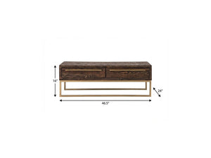 47" Dark Brown And Gold Metal Coffee Table With Drawer