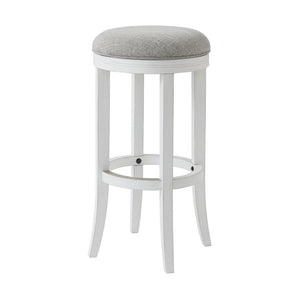 30" Gray And Antiqued White Solid Wood Swivel Backless Bar Height Bar Chair