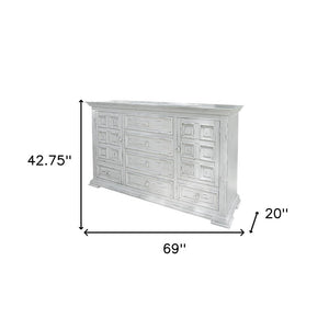69" White Solid Wood Six Drawer Triple Dresser