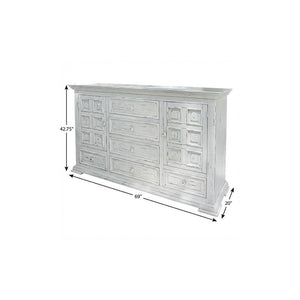 69" White Solid Wood Six Drawer Triple Dresser