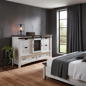 62" Antiqued White Solid Wood Six Drawer Triple Dresser