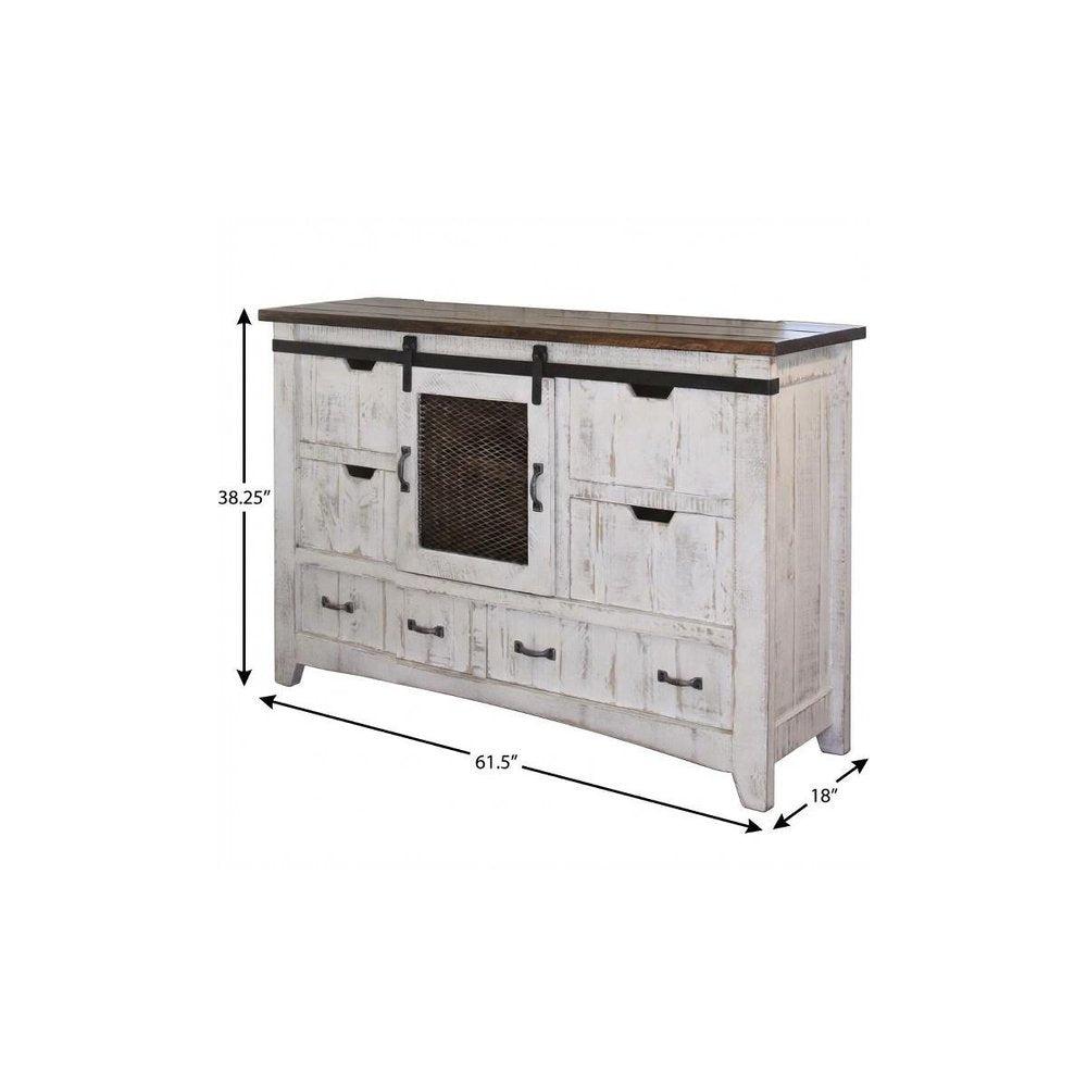 62" Antiqued White Solid Wood Six Drawer Triple Dresser
