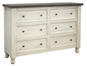 62" Gray And Ivory Solid Wood Six Drawer Double Dresser