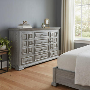 69" Gray Solid Wood Six Drawer Triple Dresser