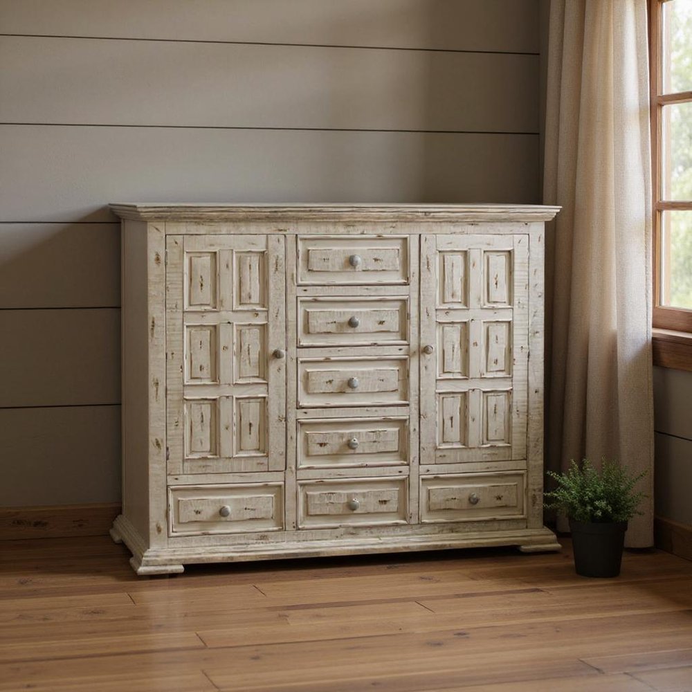 64" White Solid Wood Seven Drawer Gentlemens Chest