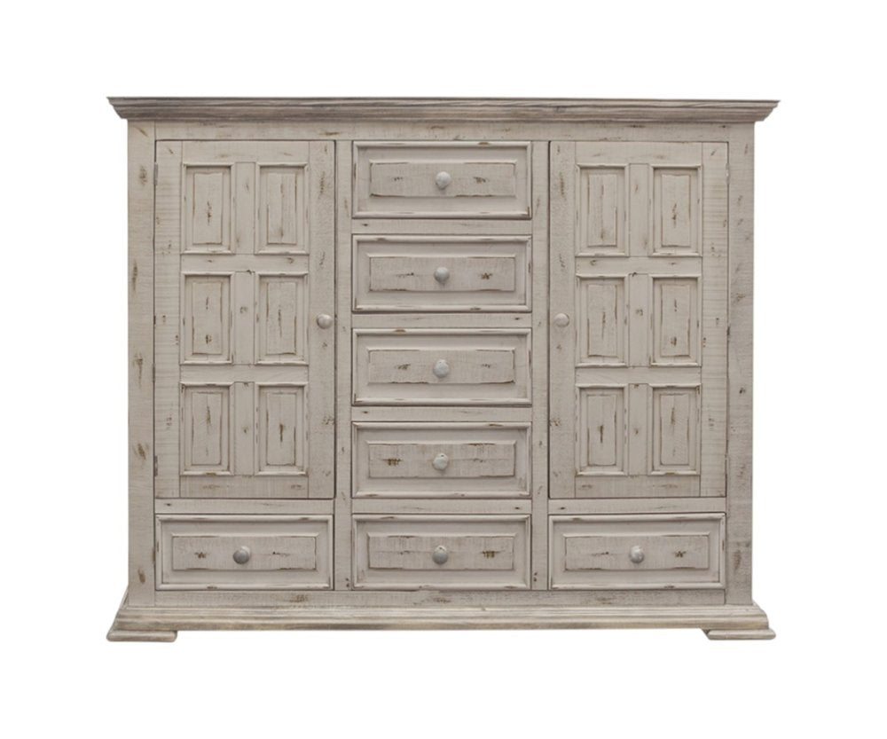 64" White Solid Wood Seven Drawer Gentlemens Chest