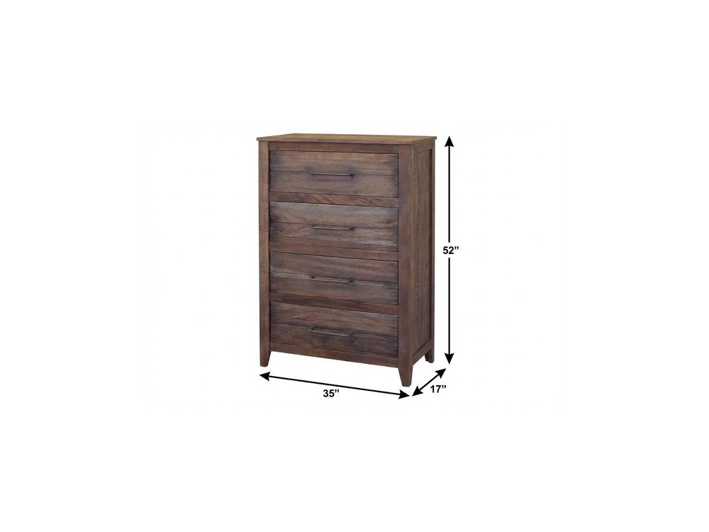 35" Brown Solid Wood Four Drawer Chest