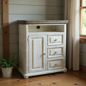 39" Off White Solid Wood Three Drawer Gentlemans Chest