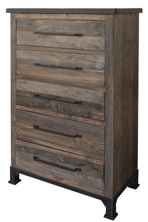 36" Gray Solid Wood Five Drawer Dresser