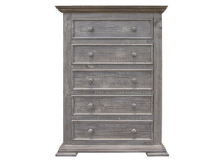 37" Gray Solid Wood Five Drawer Dresser