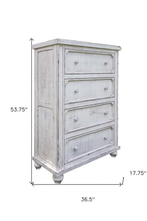 37" Antiqued White Solid Wood Four Drawer Dresser