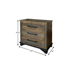 37" Brown and Gray Solid Wood Three Drawer Chest
