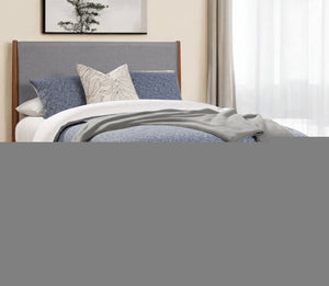 Brown and Gray Solid Wood And Linen Queen Bed Frame