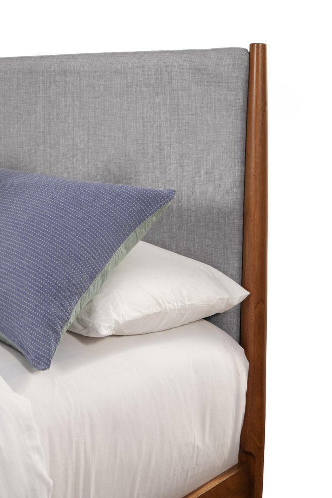Brown and Gray Solid Wood And Linen King Bed Frame