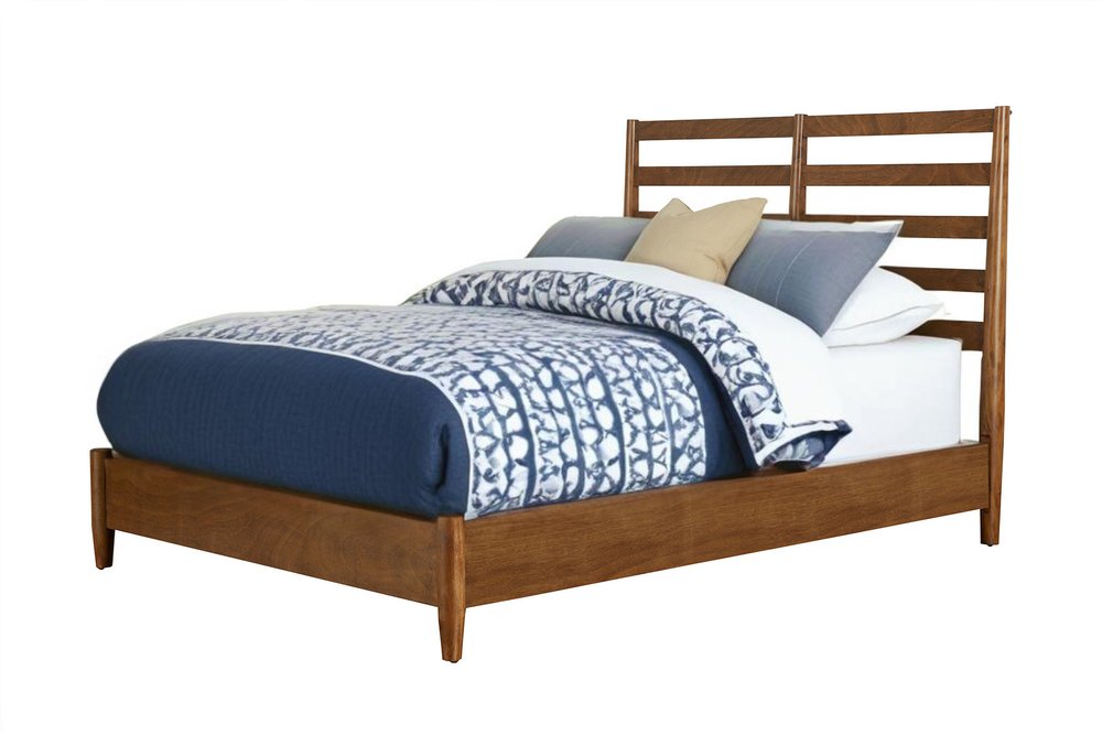 Brown Slat Back Solid Wood California King Bed Frame