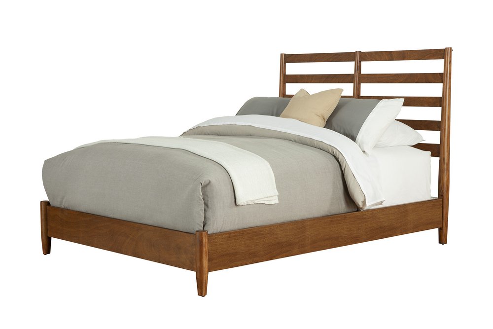 Brown Slat Back Solid Wood King Bed Frame