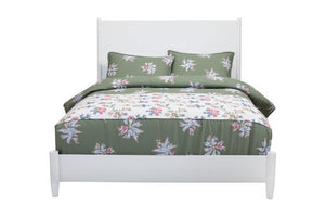 White Carved Geometric Solid Wood Queen Bed Frame