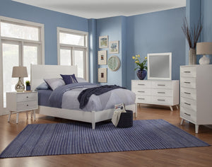 White Carved Geometric Solid Wood King Bed Frame