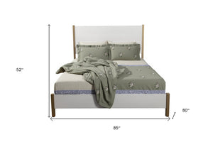 Natural and White Solid Wood And Upholstery King Bed Frame