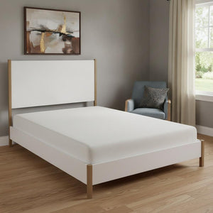 Natural and White Solid Wood And Upholstery King Bed Frame