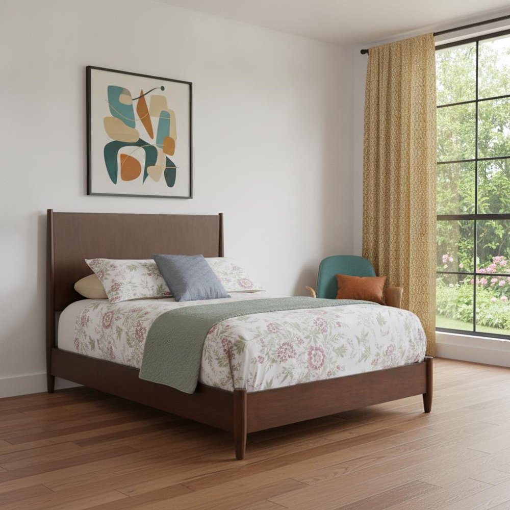 Brown Solid Wood Queen Bed Frame