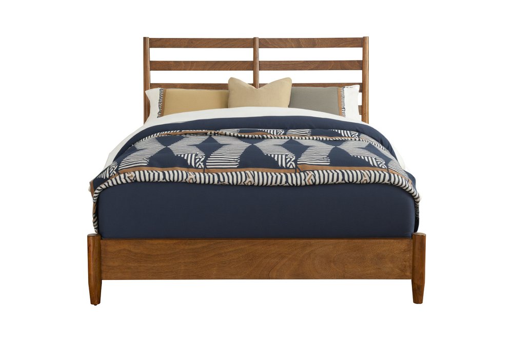 Brown Slat Back Solid Wood Full Bed Frame
