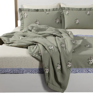 Natural and White Solid Wood And Upholstery Full Bed Frame