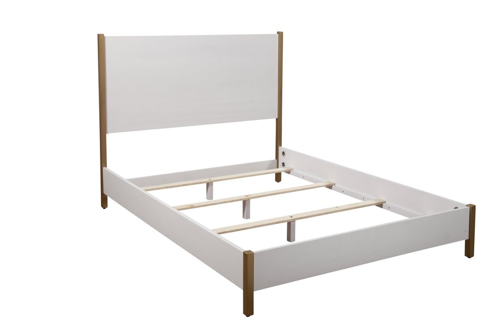 Natural and White Solid Wood And Upholstery Full Bed Frame
