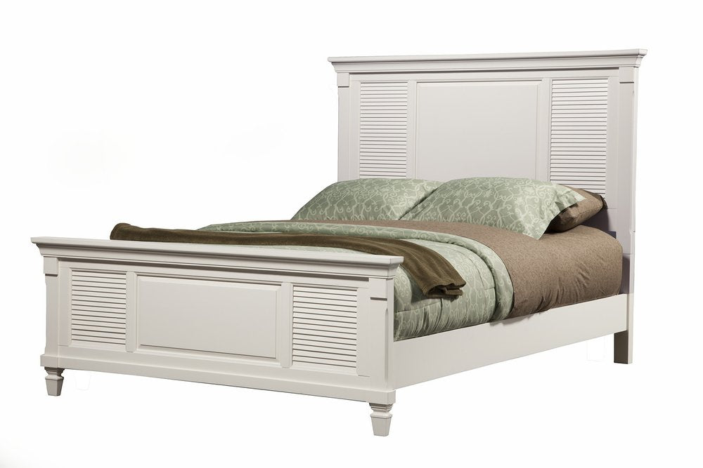 White Ribbed Texture Solid Wood Queen Bed Frame