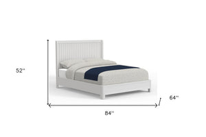 White Ribbed Texture Solid Wood Queen Bed Frame