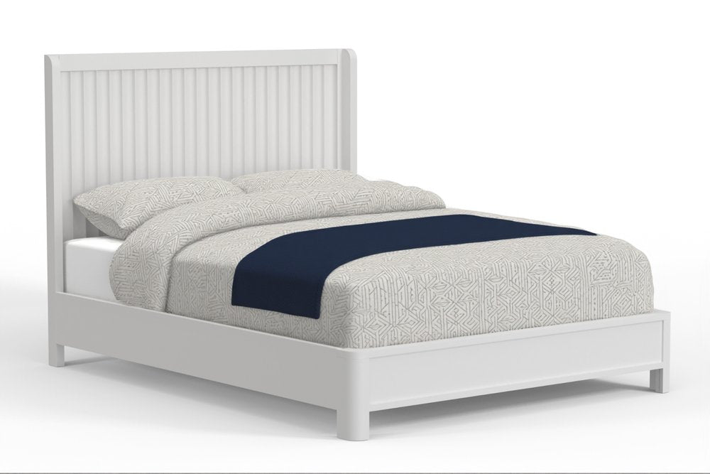 White Ribbed Texture Solid Wood King Bed Frame