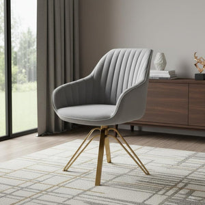 23" Gray Velvet And Gold Swivel Arm Chair