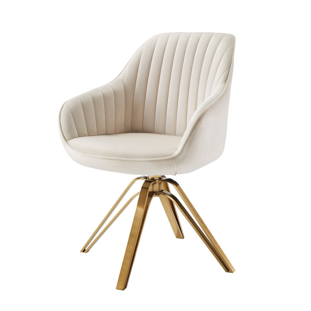 23" Off White And Gold Velvet Swivel Arm Chair