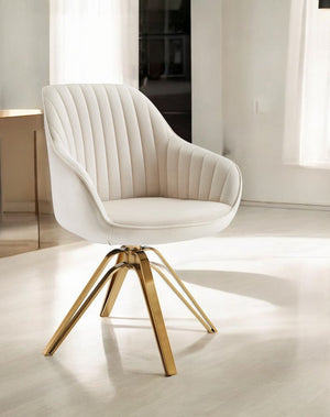 23" Off White And Gold Velvet Swivel Arm Chair