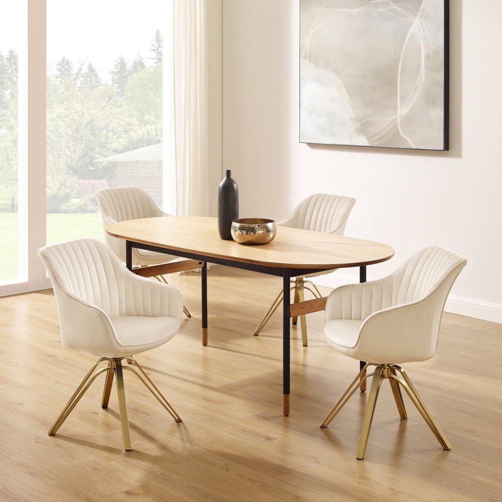 23" Off White And Gold Velvet Swivel Arm Chair