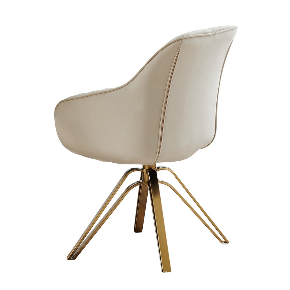 23" Off White And Gold Velvet Swivel Arm Chair