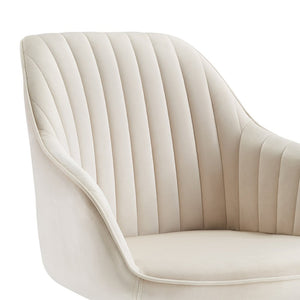 23" Off White And Gold Velvet Swivel Arm Chair